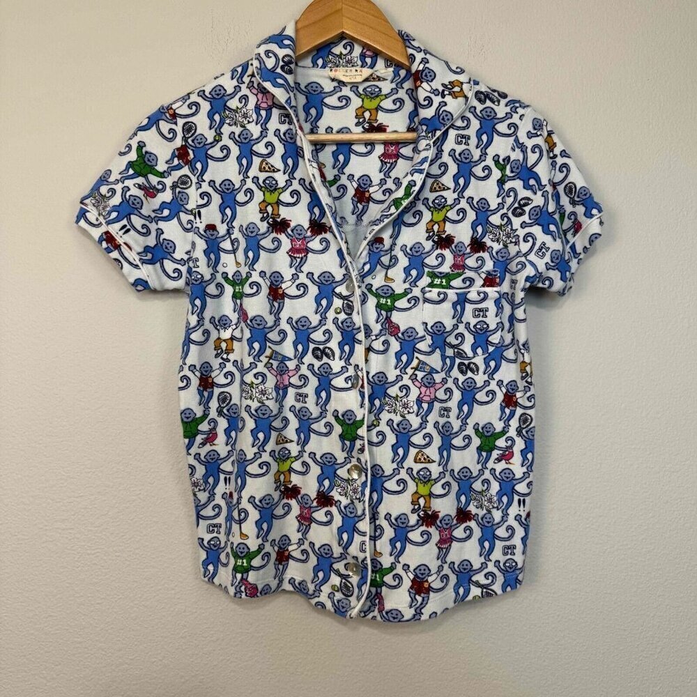 Roller Rabbit Women's Monkey Polo Pajama Top Greenwich Short Sleeve Multi Small